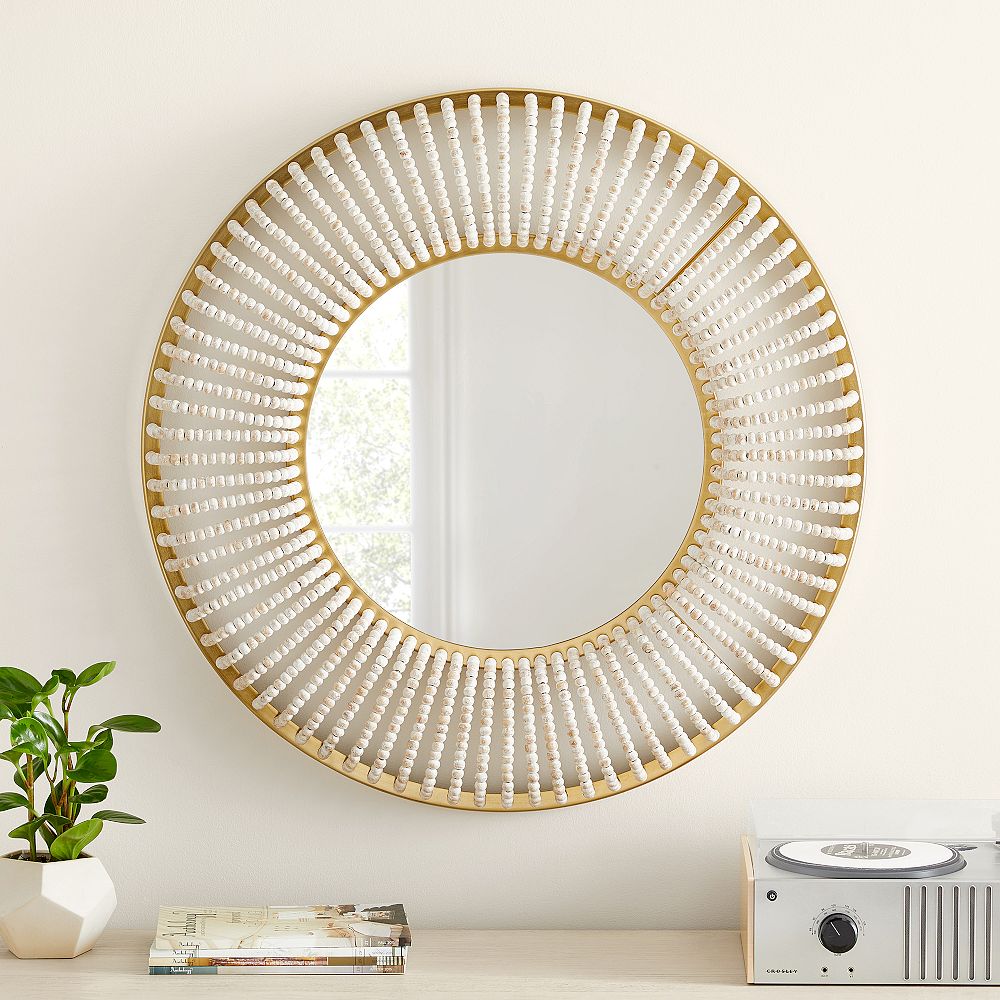 Remy Wood Bead Wall Mirror (30&quot;)