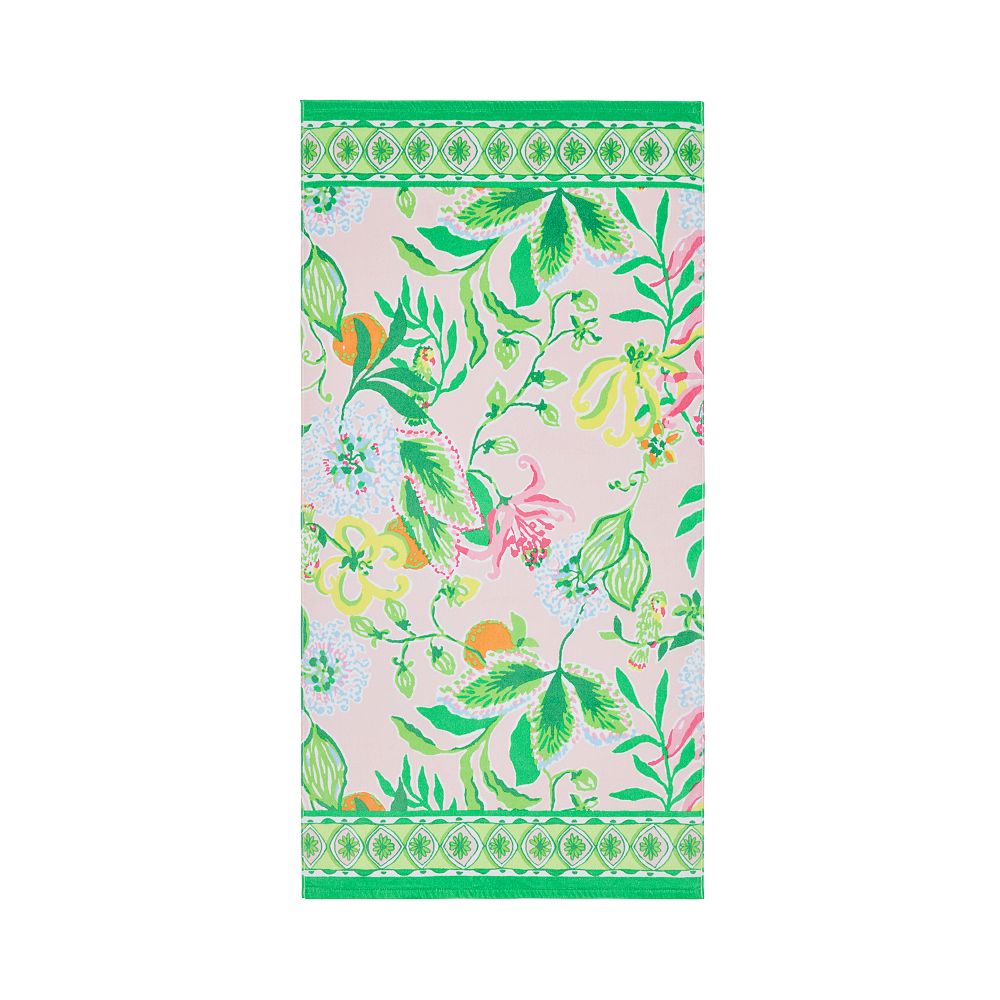 Lilly Pulitzer Oversized Beach Towel - 40x72 Inch Cotton Towel, Scalloped Edges, Make Lemonade Print