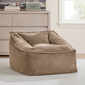 Large Low Pile Faux Fur Light Brown Modern Bean Bag Lounger