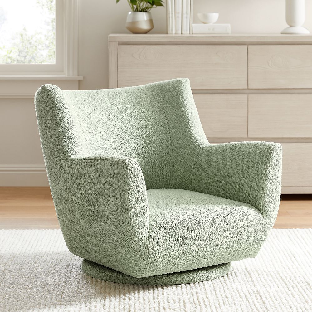 Chunky Boucl&#233; Sage Lennon Low Swivel Chair