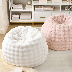 Large Marshmallow Faux Fur Ivory Bean Bag Chair Slipcover Only