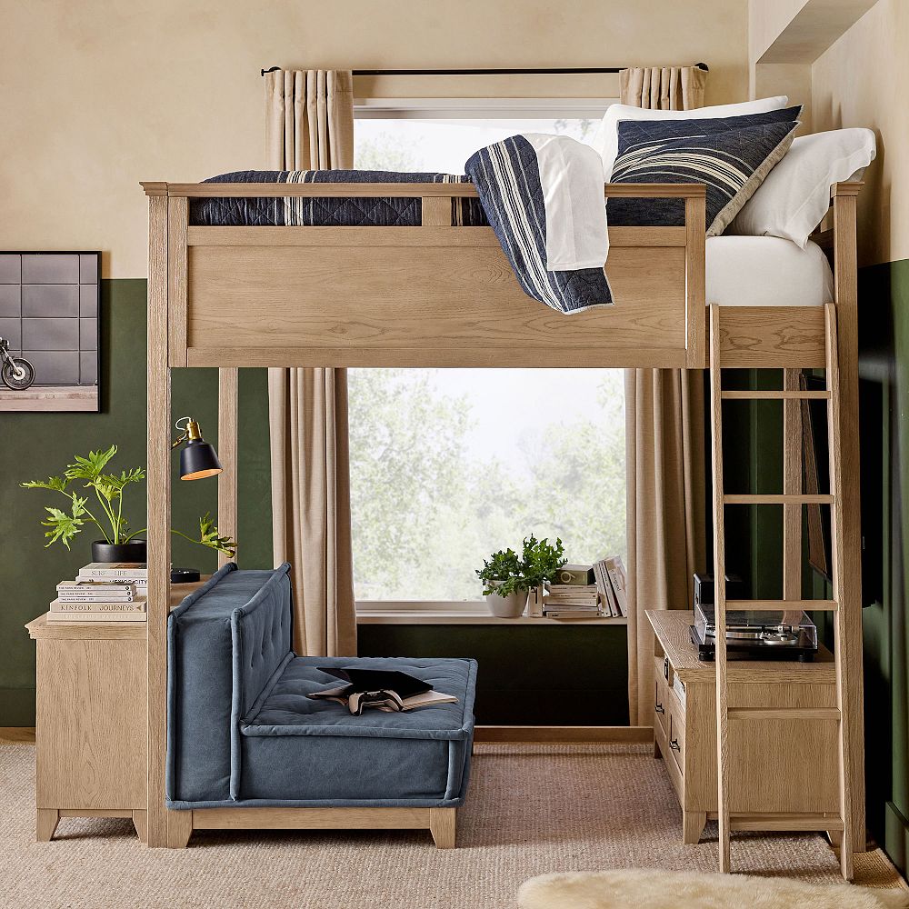 Hampton Full Loft Bed with Cushy Loveseat, Media &amp; Bookcase Set