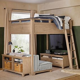 Hampton Full Loft Bed with Cushy Loveseat, Media &amp; Bookcase Set