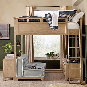 Hampton Full Loft Bed with Cushy Loveseat, Media &amp; Bookcase Set