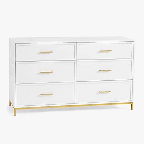 Open Box: Blaire 6-Drawer Wide Dresser (56&quot;W x 19&quot;D) - Simply White, Gold