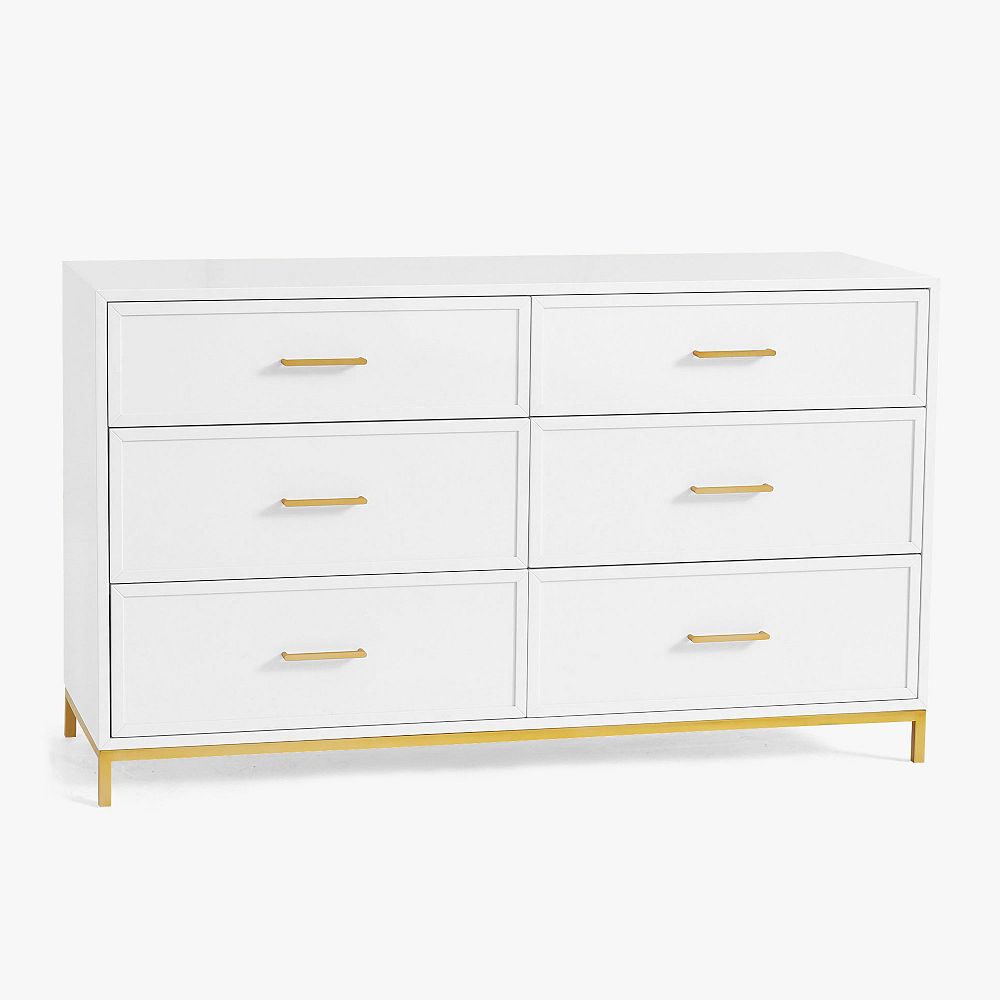 Open Box: Blaire 6-Drawer Wide Dresser (56&quot;W x 19&quot;D) - Simply White, Gold
