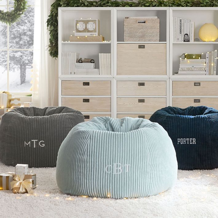 Large Chamois Porcelain Blue Bean Bag Chair Pottery Barn Teen