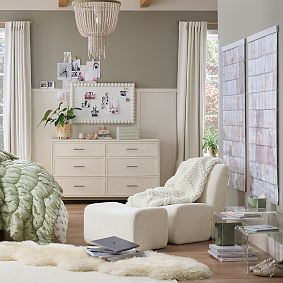 Chunky Boucle Ivory Laid Back Lounge Chair &amp; Ottoman
