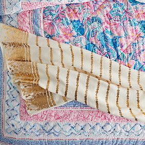 Lilly Pulitzer Gold Printed Knit Throw