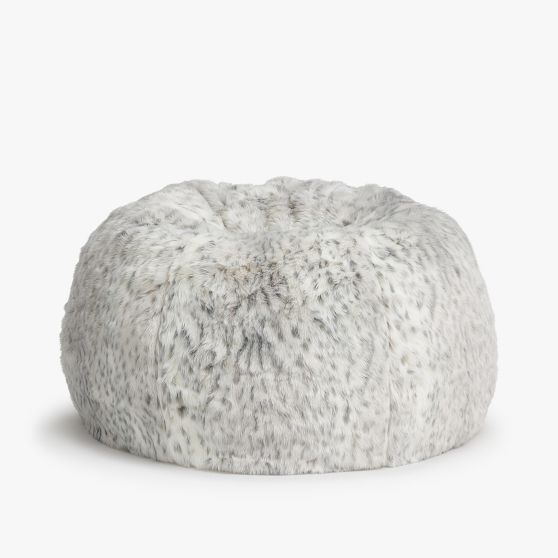 Large Gray Leopard Faux Fur Bean Bag Chair