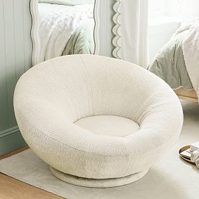 Chunky Boucle Ivory Groovy Swivel Chair