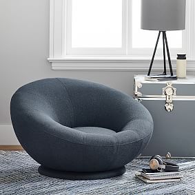 Basketweave Indigo Groovy Swivel Chair