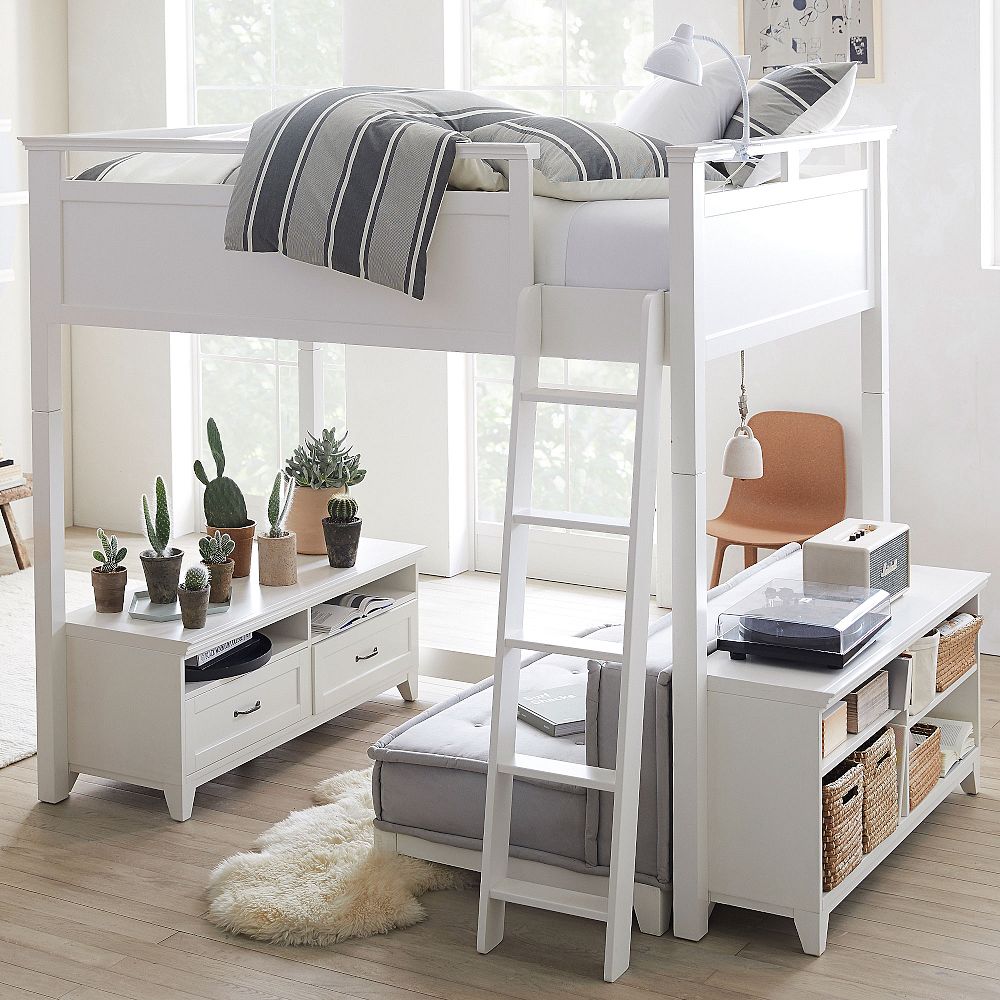 Hampton Full Loft Bed with Cushy Loveseat, Media &amp; Bookcase Set