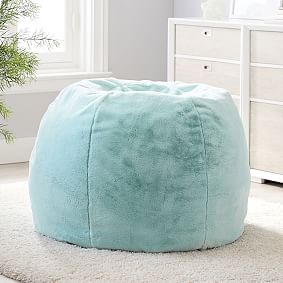 Large Faux-Fur Aqua Bean Bag Chair