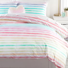 Open Box:  Rainbow Stripe Organic Duvet Cover &amp; Sham