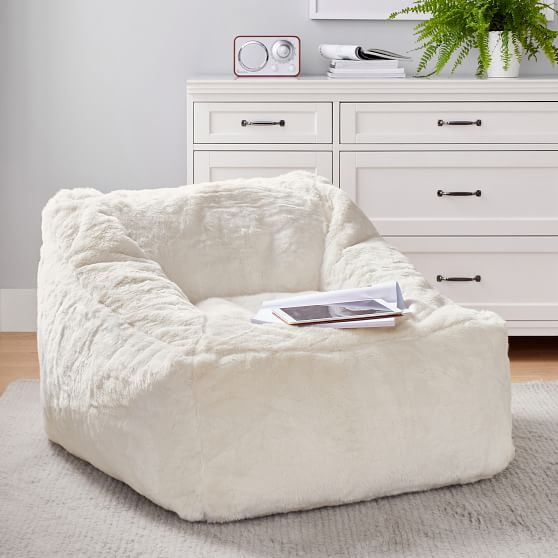 Polar Bear Faux Fur Ivory Modern Bean Bag Lounger Collection