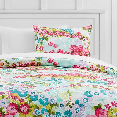 Housse De Couette Pottery Barn Teen - Fleurs Brillantes, Taille Queen, Neuve