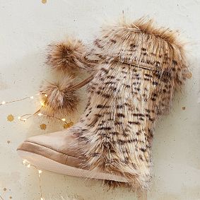 Pom-Pom Tie Faux-Fur Booties