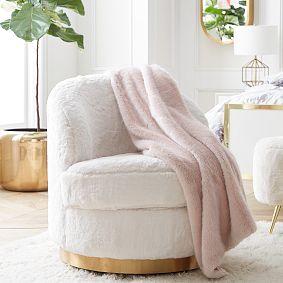Polar Bear Faux-Fur Round Tufted Swivel Desk Chair