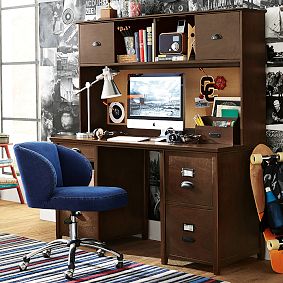 Washed Denim Wingback Swivel Desk Chair