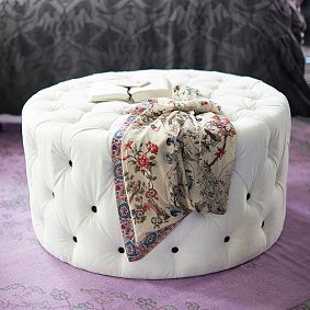 Ivory Tufted Velvet Ottoman