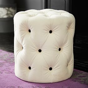 Ivory Tufted Velvet Stool
