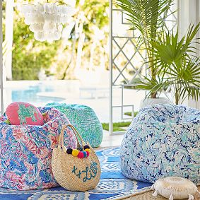 Large Lilly Pulitzer Bean Bag Chair, Elephant Appeal