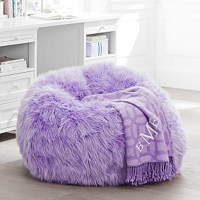Large Himalayan Faux-Fur Lilac Bean Bag Chair