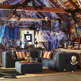 Hanging Skeleton With Black Drape