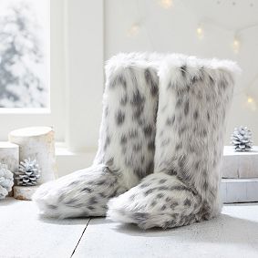 Faux Fur Booties, Gray Leopard