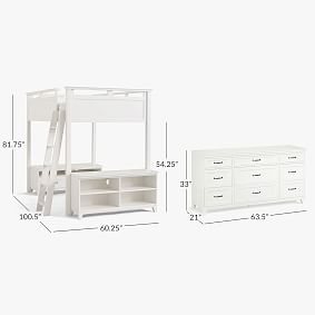 Hampton Loft Bed with Media &amp; Bookcase Set &amp; 9-Drawer Dresser Set