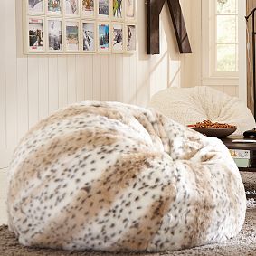 Large Snow Leopard Faux Fur Beanbag