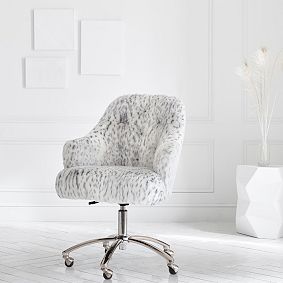 Gray Leopard Faux-Fur Tufted Desk Chair