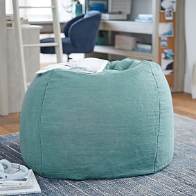 Large Jute Cotton Blend Dusty Turquoise Bean Bag Chair