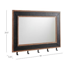 Magnetic Leather Mirror with Hooks