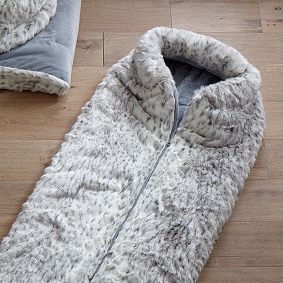Gray Leopard Faux-Fur Sleeping Bag