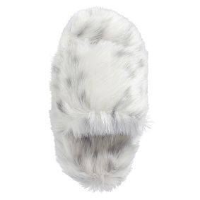 Gray Leopard Open Toe Faux-Fur Slide Slippers