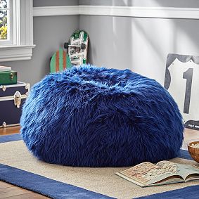 Large Himalayan Faux-Fur Navy Bean Bag Chair