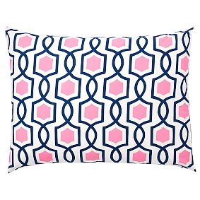 Trellis Twist Duvet Cover + Sham, Bright Pink/Royal Navy