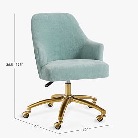 Distressed Velvet Pleated Swivel Desk Chair - Aqua