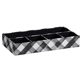 Fabric Desk Accessories, Set of 3, Black Watercolor Plaid