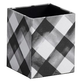 Fabric Desk Accessories, Set of 3, Black Watercolor Plaid