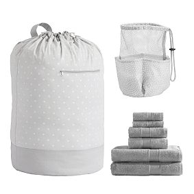 Shower &amp; Laundry Set W/ Hanging Caddy, Mini Dot