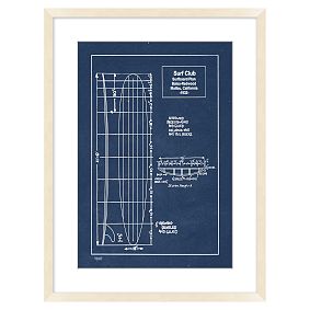 Surfboard Draft Framed Art, 18"x24"