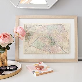 Paris Map Framed Art, 24"x18"
