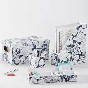 Printed Paper Desk Accessories, Charcoal Floral