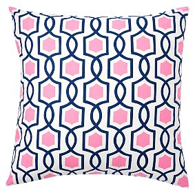 Trellis Twist Duvet Cover + Sham, Bright Pink/Royal Navy