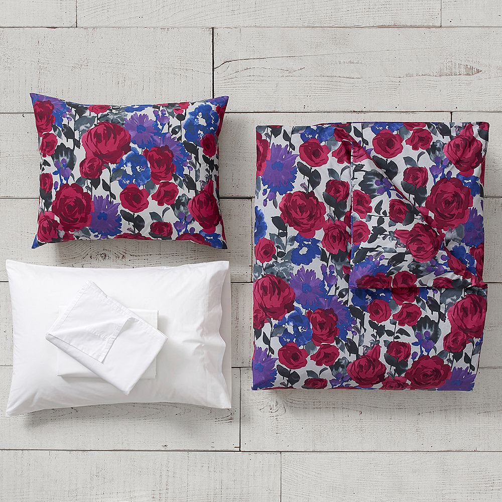 Watercolor Floral Duvet Bedding Set with Duvet Cover, Duvet Insert, Sham, Sheet Set + Pillow Inserts