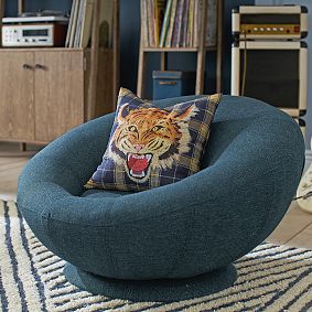 Boucle Twill Indigo Groovy Swivel Chair