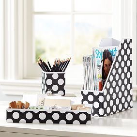 Printed Paper Desk Accessories Set, Black Dottie